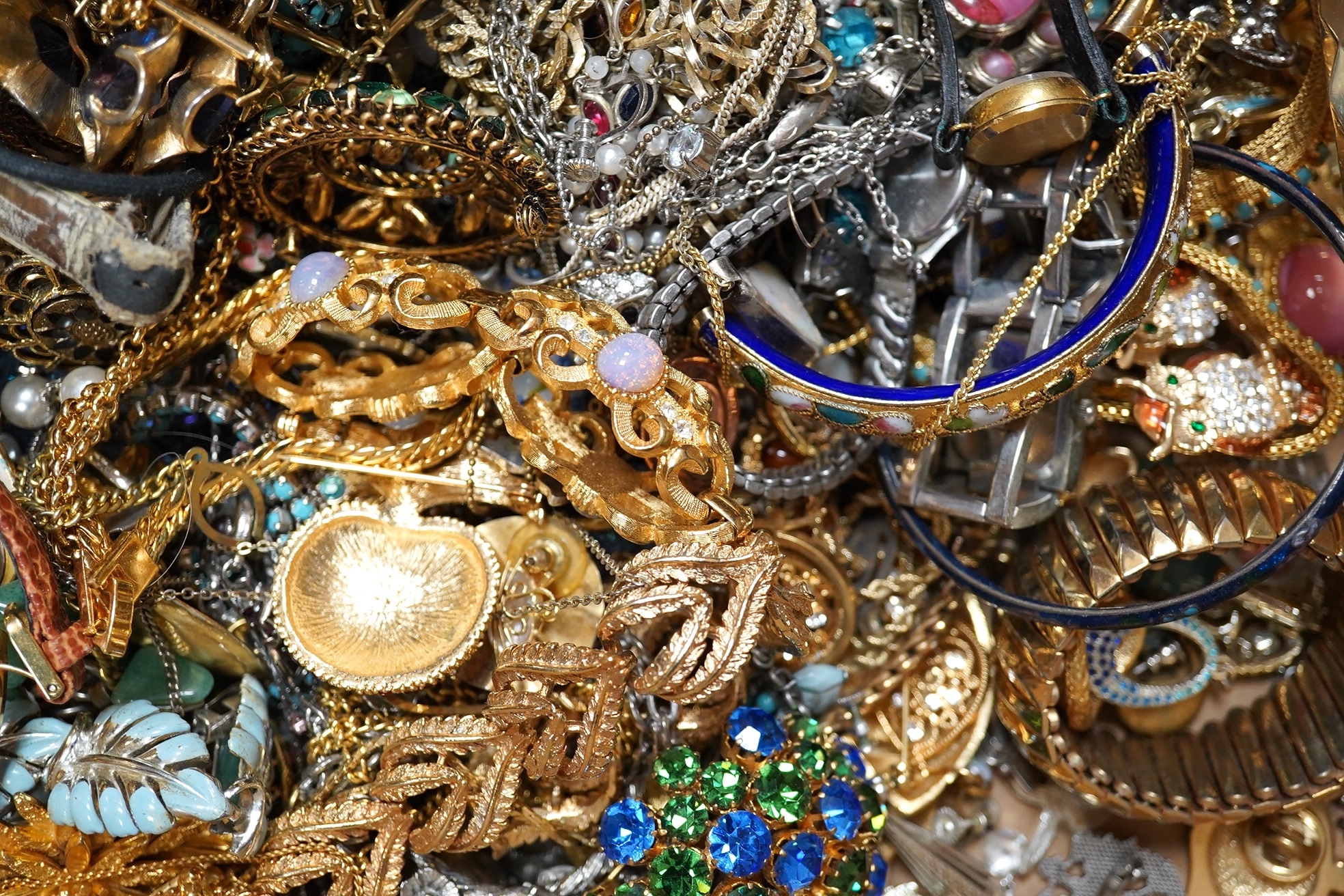 A quantity of assorted costume and other jewellery, including silver bangle etc. Condition - poor to fair to good